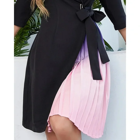 CHICME Blazer Ombré Pleated Wrap Knee Length Dress NWOT - Picture 4 of 15